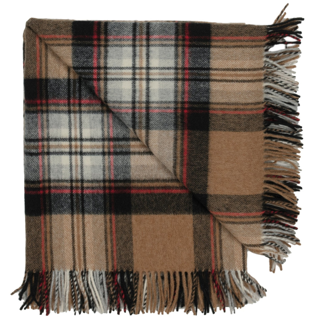 Highland Tartan Tweed Merino Wool Throw - Camel Stewart