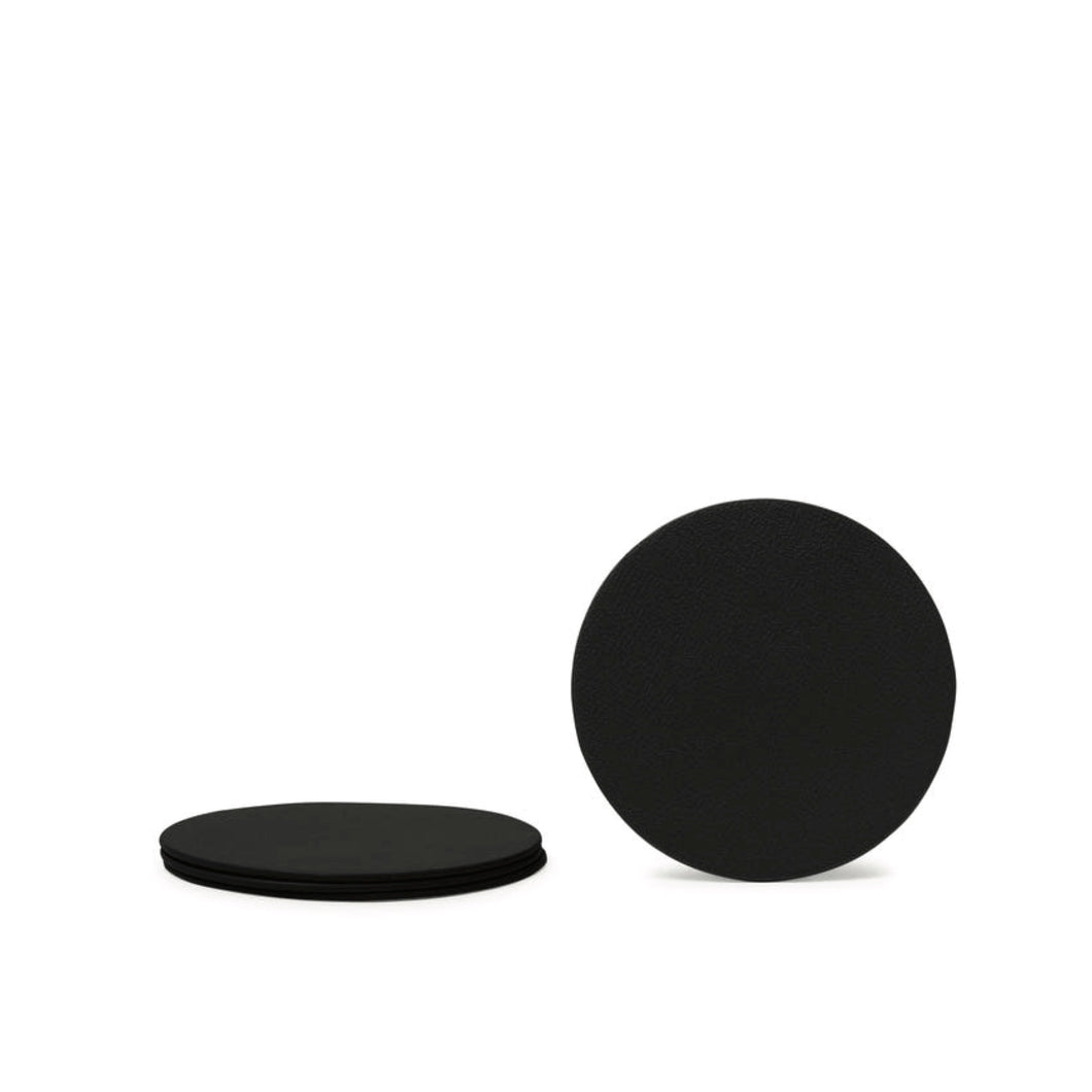 Round Black Leather Coasters, Set of 4